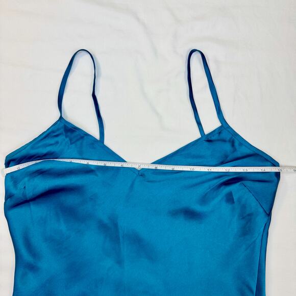 Vintage Silk Cami Blouse Teal Blue Women's Petite Small 90s Y2K Minimalist Retro - Picture 5 of 8